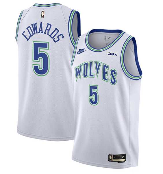 Men%27s Minnesota Timberwolves #5 Anthony Edwards White 2023-24 Classic Edition Stitched Jersey Dzhi->minnesota timberwolves->NBA Jersey